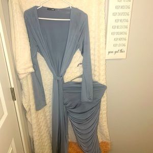 Powder Blue Strapless Dress with Cardigan